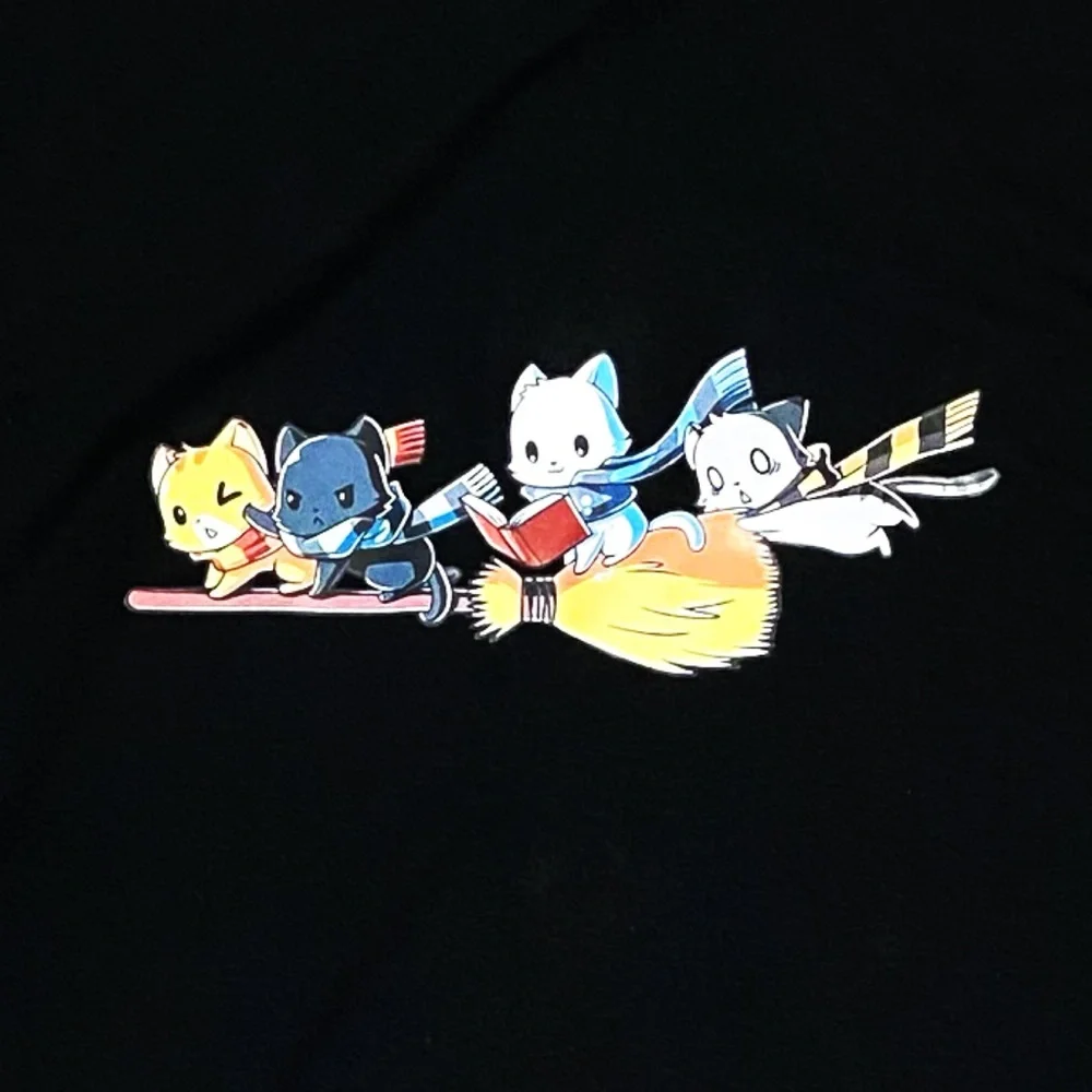 Kitties on a Broomstick Hogwarts House Cats Harry Potter Cute Kawaii T-Shirt - Picture 2 of 5